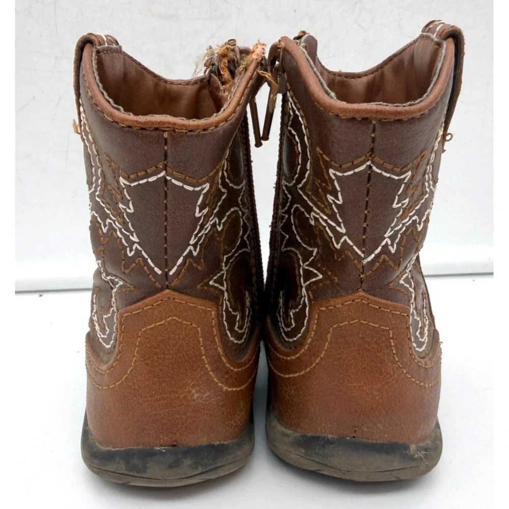 Wonder Nation Cowboy Boots Western Brown Faux Leather Side Zip | Toddler Size 6